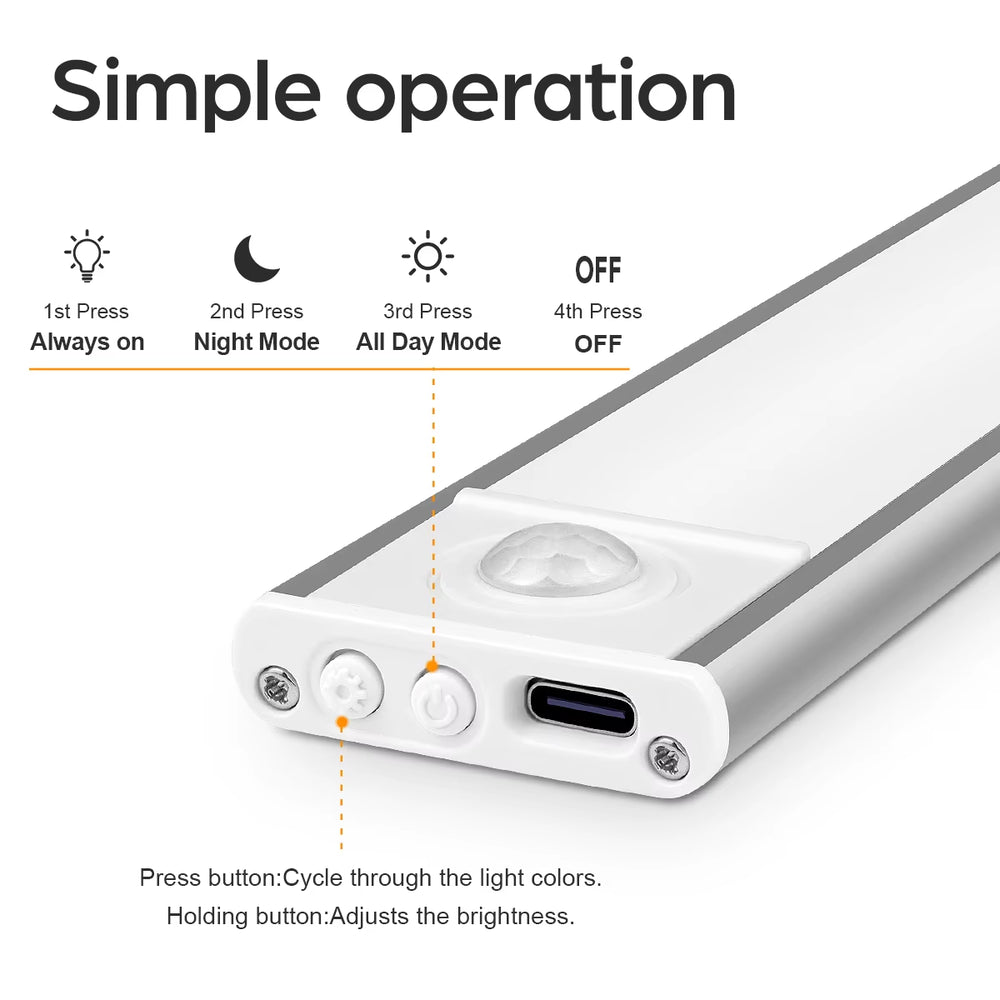 High Capacity Battery USB Rechargeable LED Light Bar Aluminium Motion Sensor Magnetic Strip for Stairs Closet Cabinet Night Lamp