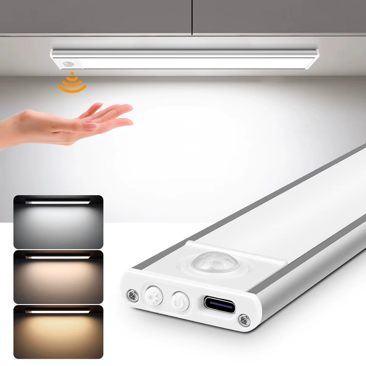 High Capacity Battery USB Rechargeable LED Light Bar Aluminium Motion Sensor Magnetic Strip for Stairs Closet Cabinet Night Lamp