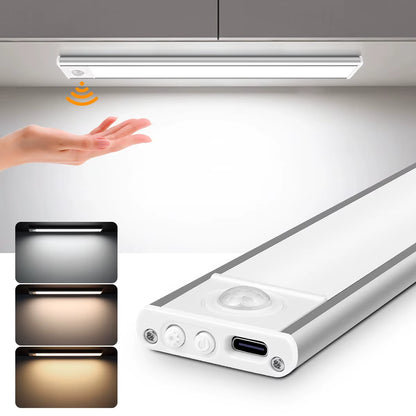 High Capacity Battery USB Rechargeable LED Light Bar Aluminium Motion Sensor Magnetic Strip for Stairs Closet Cabinet Night Lamp