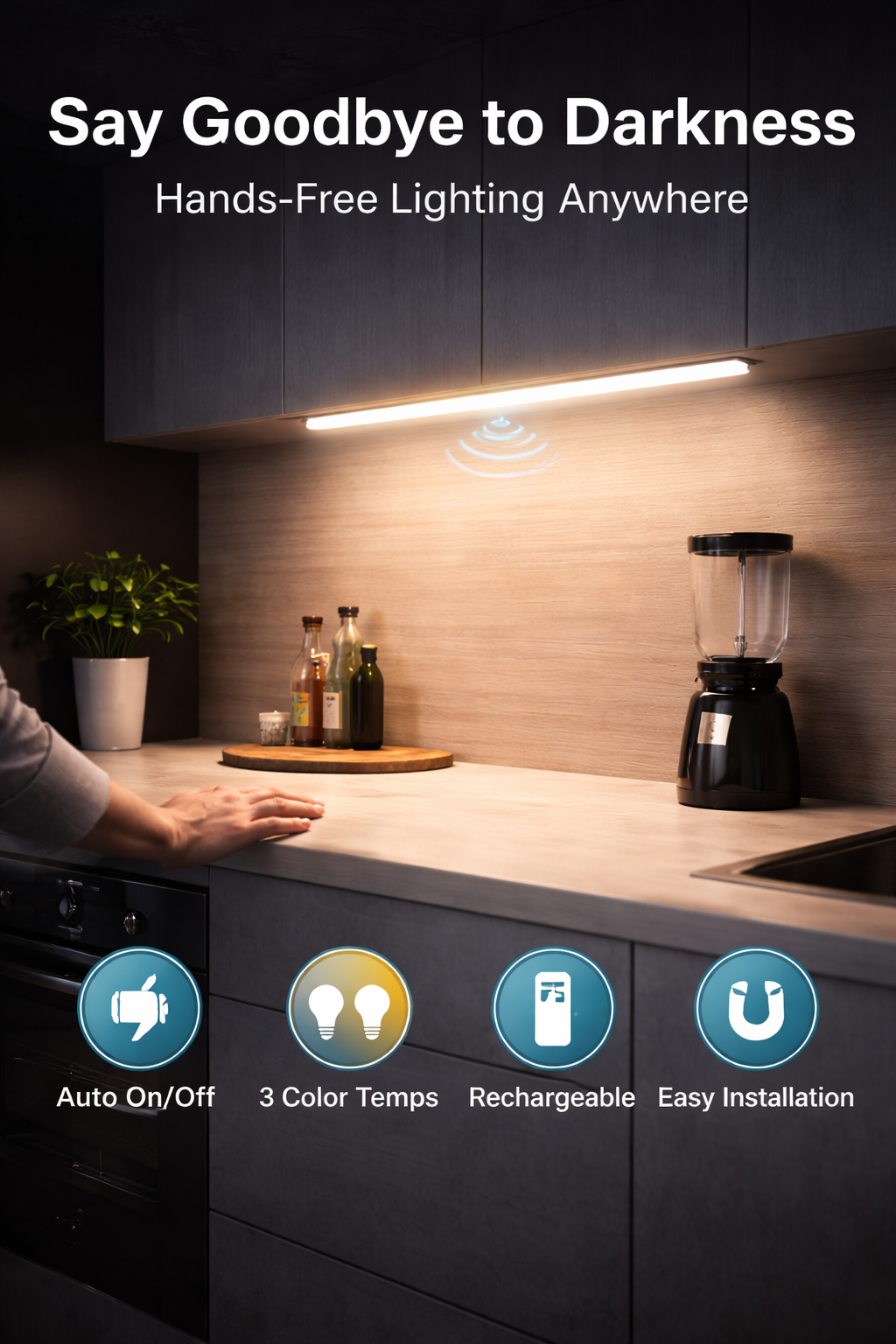 Hands-Free Motion Sensor LED Light Bar – Rechargeable, Bright & Easy Install