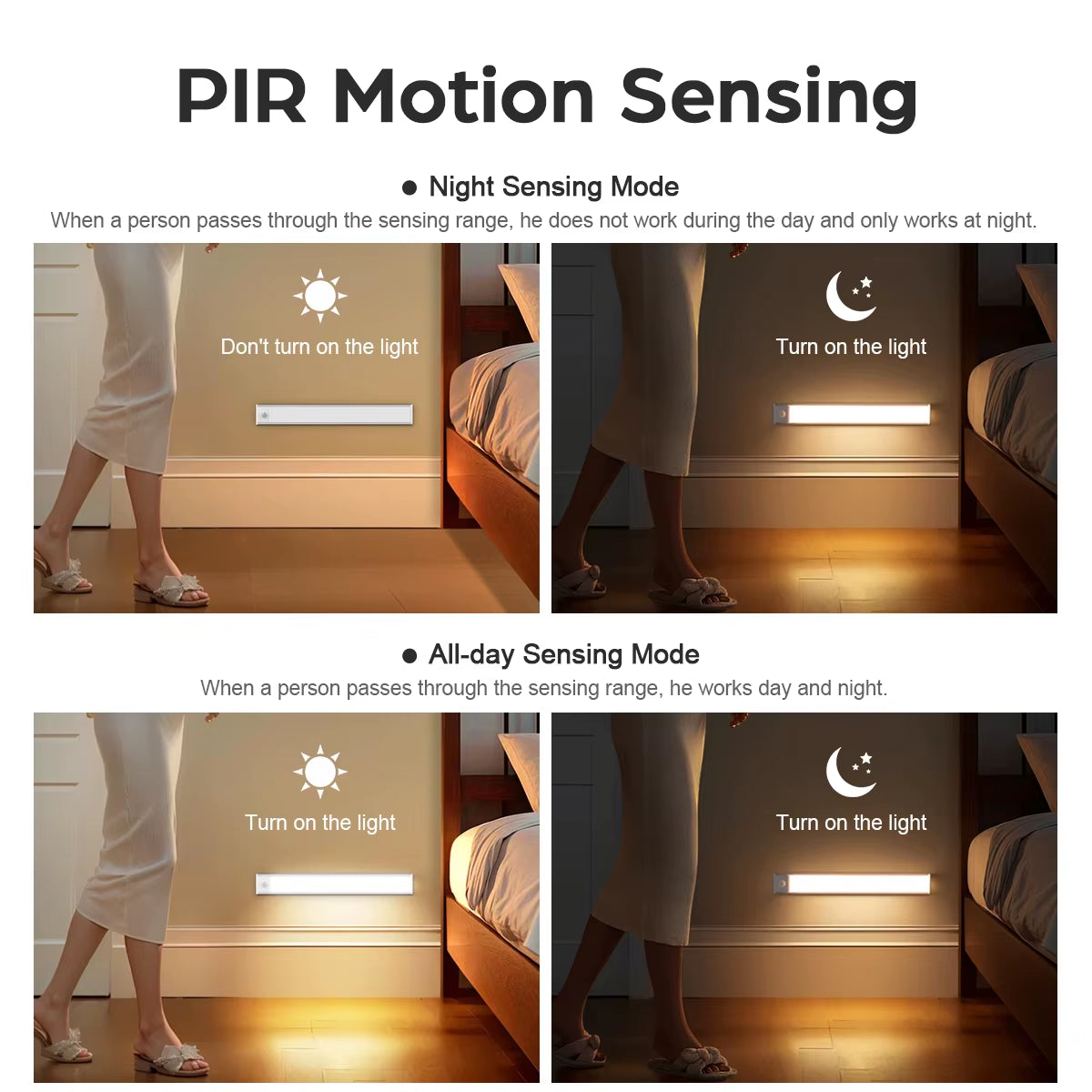 High Capacity Battery USB Rechargeable LED Light Bar Aluminium Motion Sensor Magnetic Strip for Stairs Closet Cabinet Night Lamp