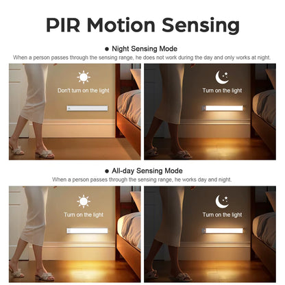 High Capacity Battery USB Rechargeable LED Light Bar Aluminium Motion Sensor Magnetic Strip for Stairs Closet Cabinet Night Lamp